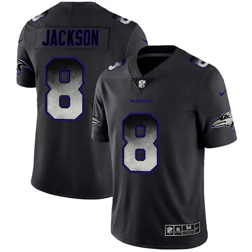 Men Baltimore Ravens #8 Jackson Nike Teams Black Smoke Fashion Limited NFL Jerseys